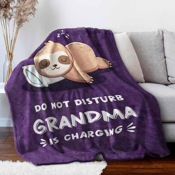 Grandma Mom Dad is Charging Sloth Blanket, Funny Gifts for Grandma Mom Dad from Daughter Son Grandkids, Personalized Gifts for Mothers Day Birthday Christmas