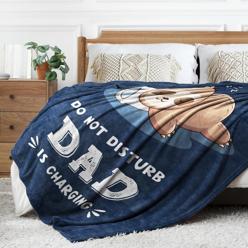 Dad is Charging Sloth Blanket, Funny Gifts for Dad Grandpa Dad Mom from Daughter Son Grandkids, Personalized Gifts for Fathers Day Birthday Christmas