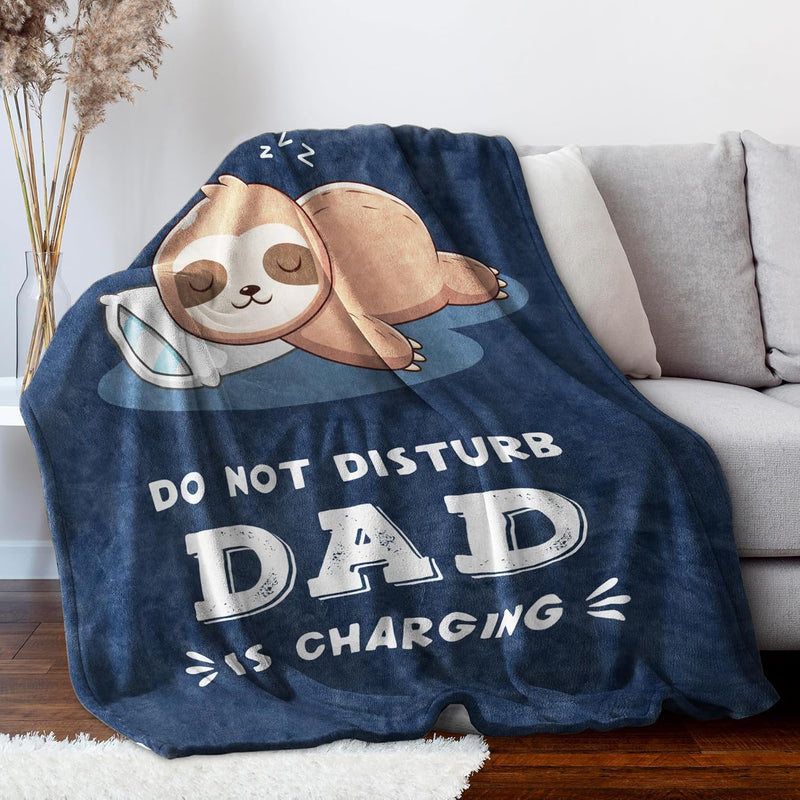 Dad is Charging Sloth Blanket, Funny Gifts for Dad Grandpa Dad Mom from Daughter Son Grandkids, Personalized Gifts for Fathers Day Birthday Christmas