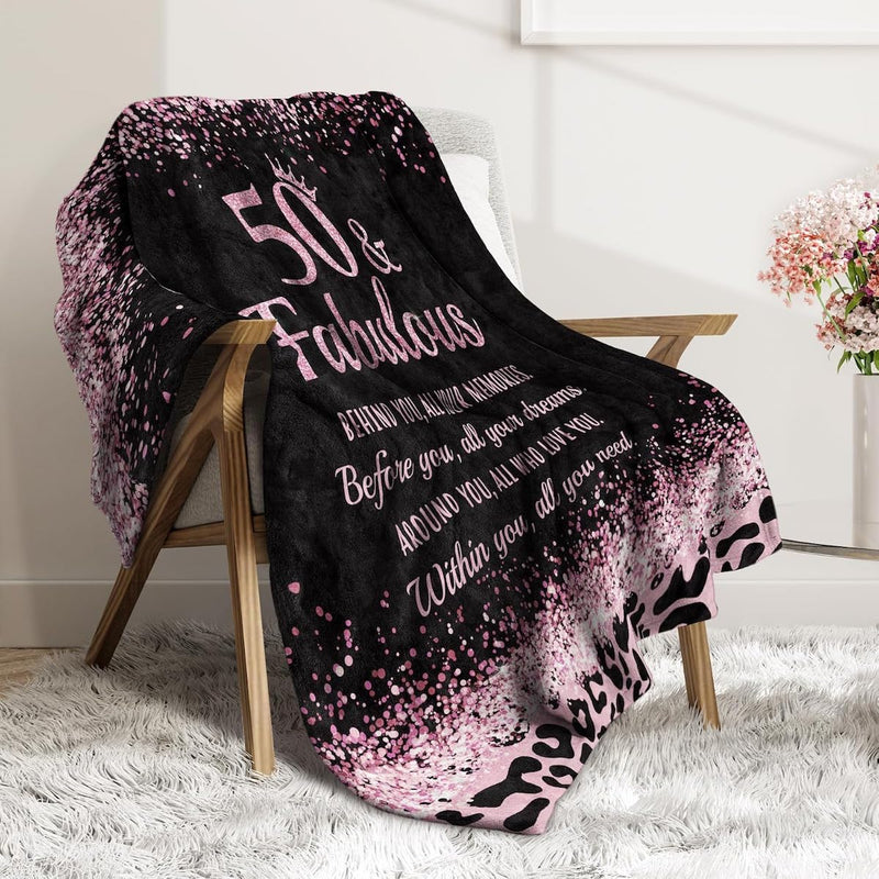 Customizable Birthday Gifts for Her- 50 and Fabulous Flannel Blanket- 50 Years Old Gifts for Women, 50th Birthday Gifts for Women, Friends, Mom, Wife, Aunt, Sister