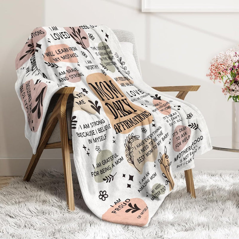 Mom Daily Affirmations Blanket - New Mom Gifts for Women  - New Mom Postpartum/Gender Reveal Gifts, Gifts for New Mom Girl Mom Boy Mom