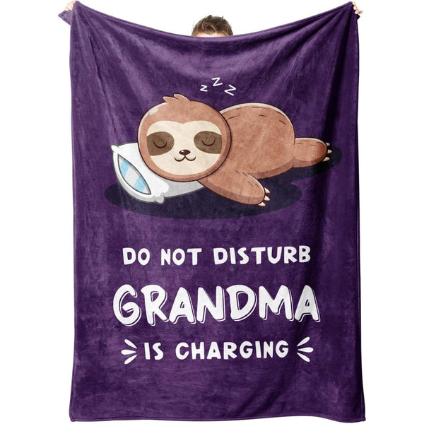 Grandma Mom Dad is Charging Sloth Blanket, Funny Gifts for Grandma Mom Dad from Daughter Son Grandkids, Personalized Gifts for Mothers Day Birthday Christmas