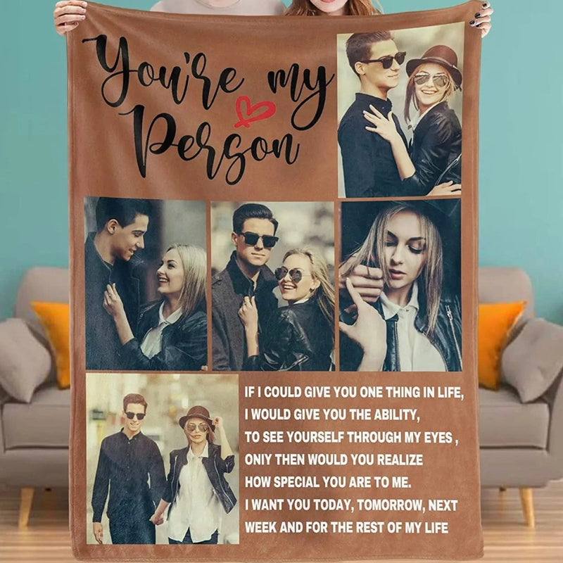 Custom Photo Blanket for Couples, Girlfriend Boyfriend Husband, Wife and Best Friends -  Funny Personalized Valentine's Day Gift, Anniversary Newlywed Wedding Engagement Gift