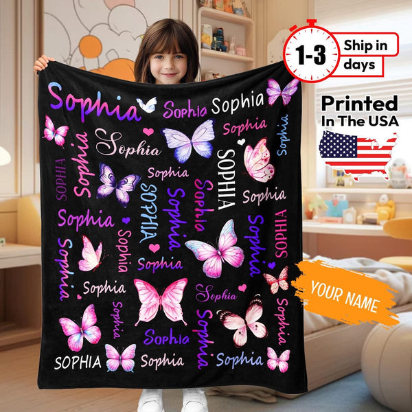 Personalized Butterfly Blanket with Name - Unique Gifts for Kids and Adults