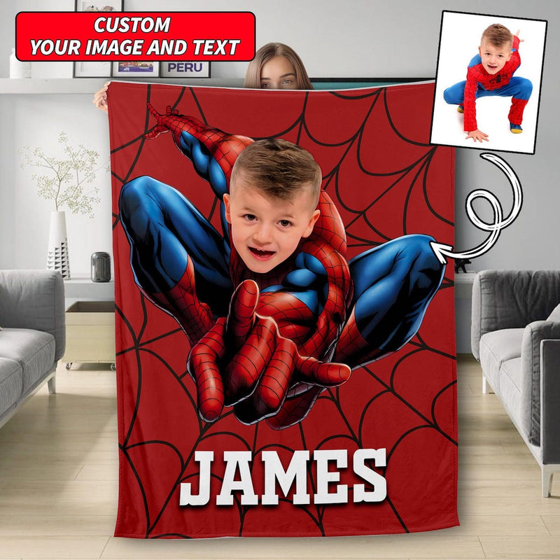 Personalized Spiderman Blanket with Photo - Unique Gifts for Kids - Spider Hero Gift For Kids, Spider Birthday Theme Party, Superhero Christmas Gift For Family