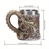 Stainless Steel Dragon Beer Mug - Large Capacity(600ml), Insulated Coffee Cup with Unique Oriental Dragon Design - Perfect for Cold Drinks, Ideal Christmas Gift