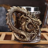 Stainless Steel Dragon Beer Mug - Large Capacity(600ml), Insulated Coffee Cup with Unique Oriental Dragon Design - Perfect for Cold Drinks, Ideal Christmas Gift