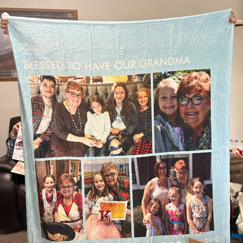 Home is Where the Heart Is - Personalized Family Photo Blanket for Grandma Mom Grandpa Papa - Custom Mother’s Day Father's Day Birthday Gift