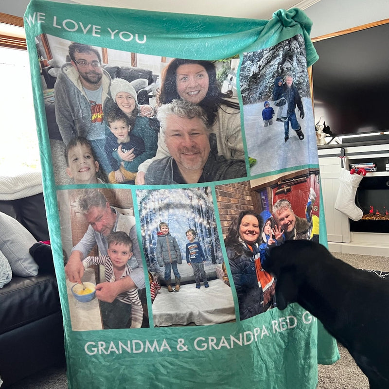 Home is Where the Heart Is - Personalized Family Photo Blanket for Grandma Mom Grandpa Papa - Custom Mother’s Day Father's Day Birthday Gift