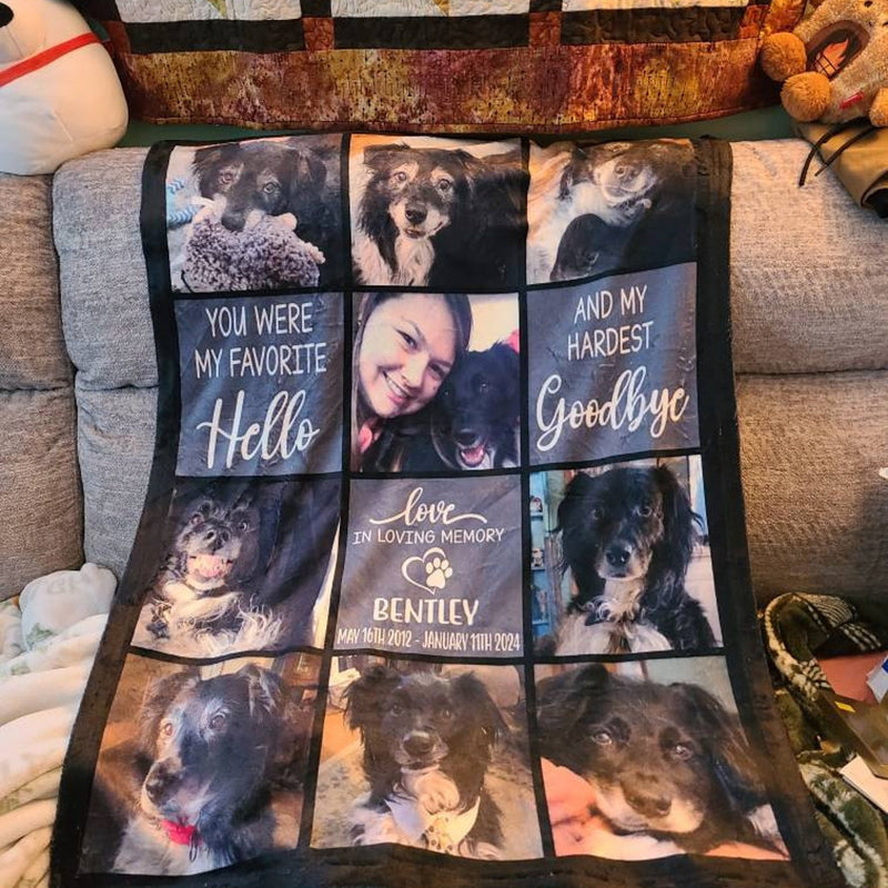 Custom Pet Photo Blanket, Dog Cat Memorial Gift, Pet Sympathy Gift, Christmas Keepsake, Dog Loss Gift, Paw Print Blanket