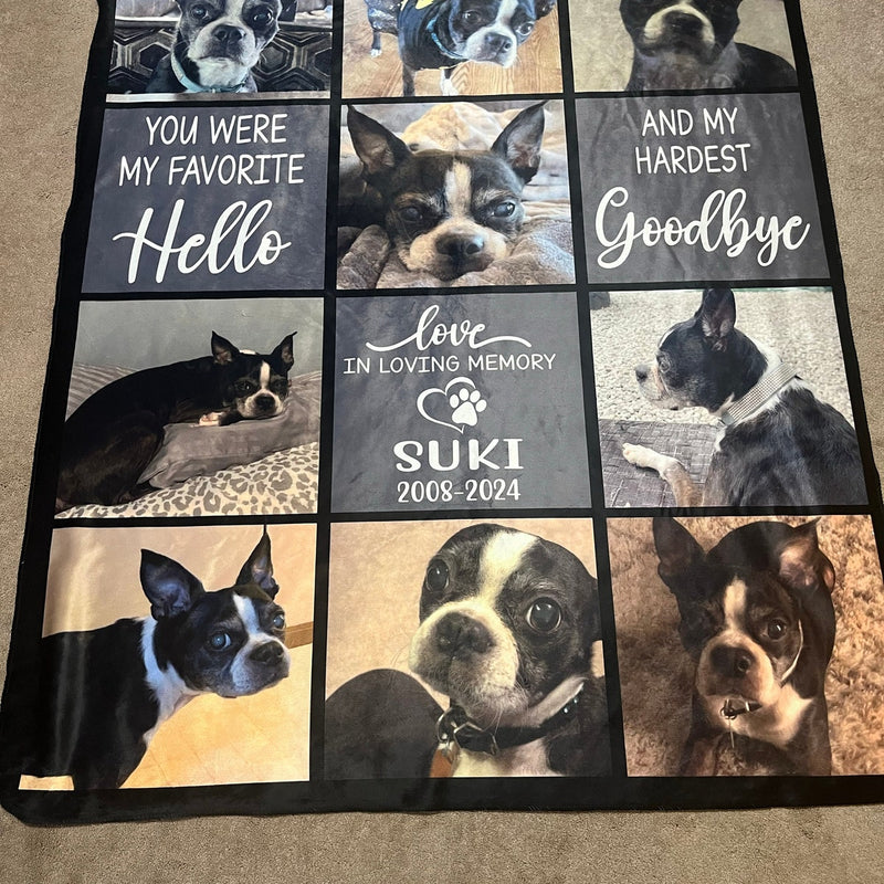 Custom Pet Photo Blanket, Dog Cat Memorial Gift, Pet Sympathy Gift, Christmas Keepsake, Dog Loss Gift, Paw Print Blanket