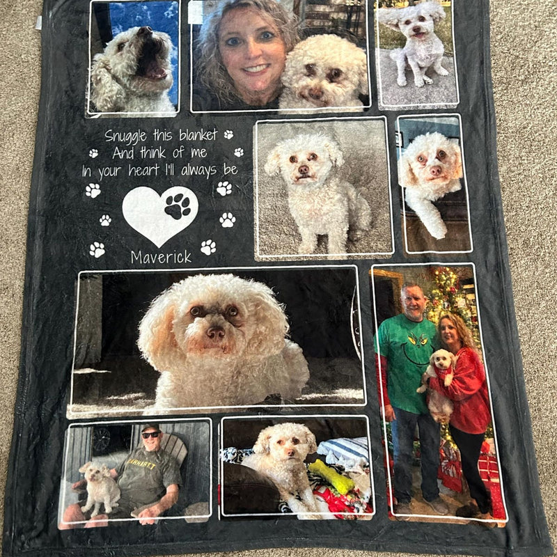 Custom Pet Photo Blanket, Dog Cat Memorial Gift, Pet Sympathy Gift, Christmas Keepsake, Dog Loss Gift, Paw Print Blanket