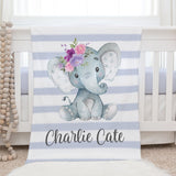 Personalized elephant baby blanket, Custom name baby blanket, Elephant nursery, Elephany todler gift, Elephant gift for baby