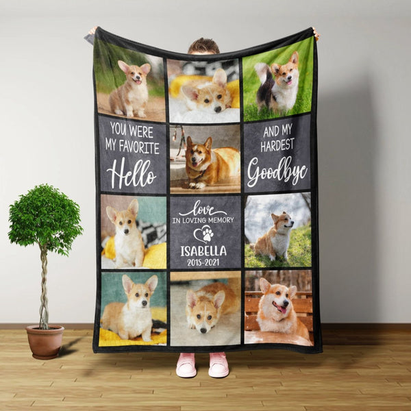 Custom Pet Photo Blanket, Dog Cat Memorial Gift, Pet Sympathy Gift, Christmas Keepsake, Dog Loss Gift, Paw Print Blanket