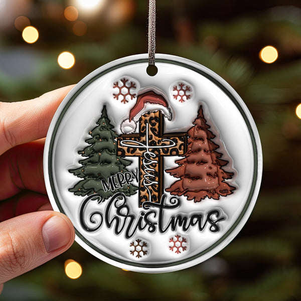 Jesus Merry Christmas Round Ornament - Christian Christmas Ornament