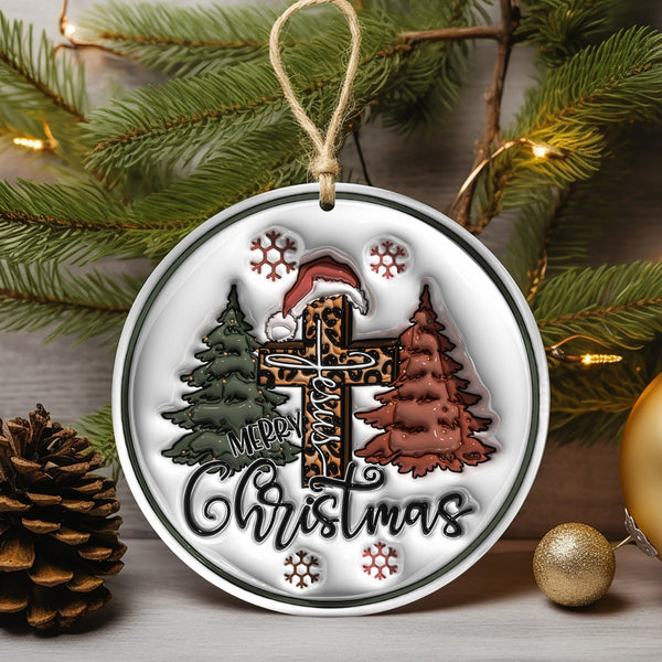 Jesus Merry Christmas Round Ornament - Christian Christmas Ornament