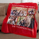 Home is Where the Heart Is - Personalized Family Photo Blanket for Grandma Mom Grandpa Papa - Custom Mother’s Day Father's Day Birthday Gift