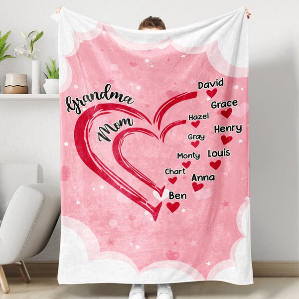 Custom Grandma Mom Kids Name Blanket, Personalized Kids Name Gift For Grandma Mom, Best Gift For Grandma And Mom