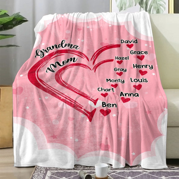 Custom Grandma Mom Kids Name Blanket, Personalized Kids Name Gift For Grandma Mom, Best Gift For Grandma And Mom