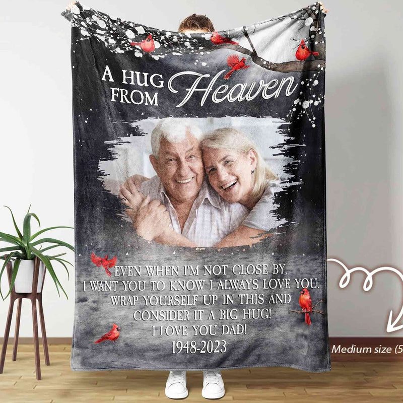 A Hug from Heaven - Custom Memorial Blanket with Photos for Loss of Loved One, in Loving Memory Personalized Sympathy Blanket for Loss of Dad Mom Husband Wife Friend, In Memory of Loved One Gifts