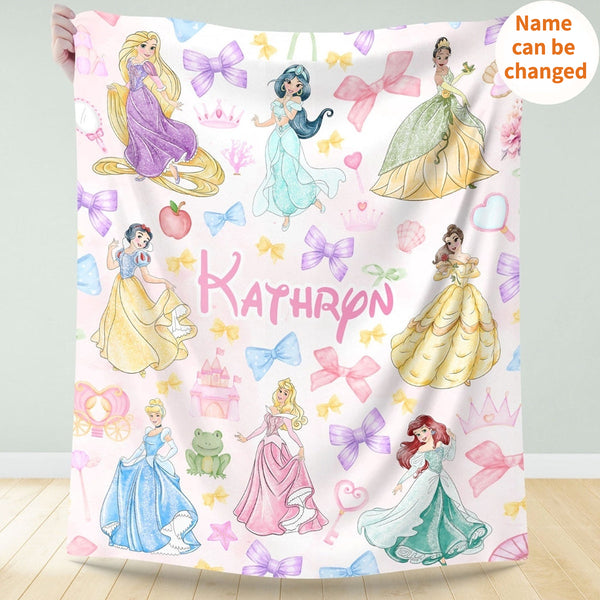 Personalized Disney Princess Blanket, Custom Name Baby Girl Blanket, Disney Princess Birthday Girl Gift