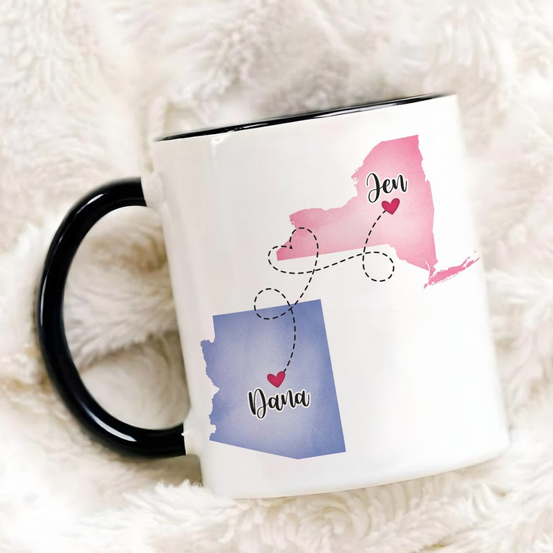 I Miss You - Personalized Name and State Mug - Custom Gift for Best Friends, Bestie, Sister, Family - Unique Long Distance Friendship Gift - Moving Away Present