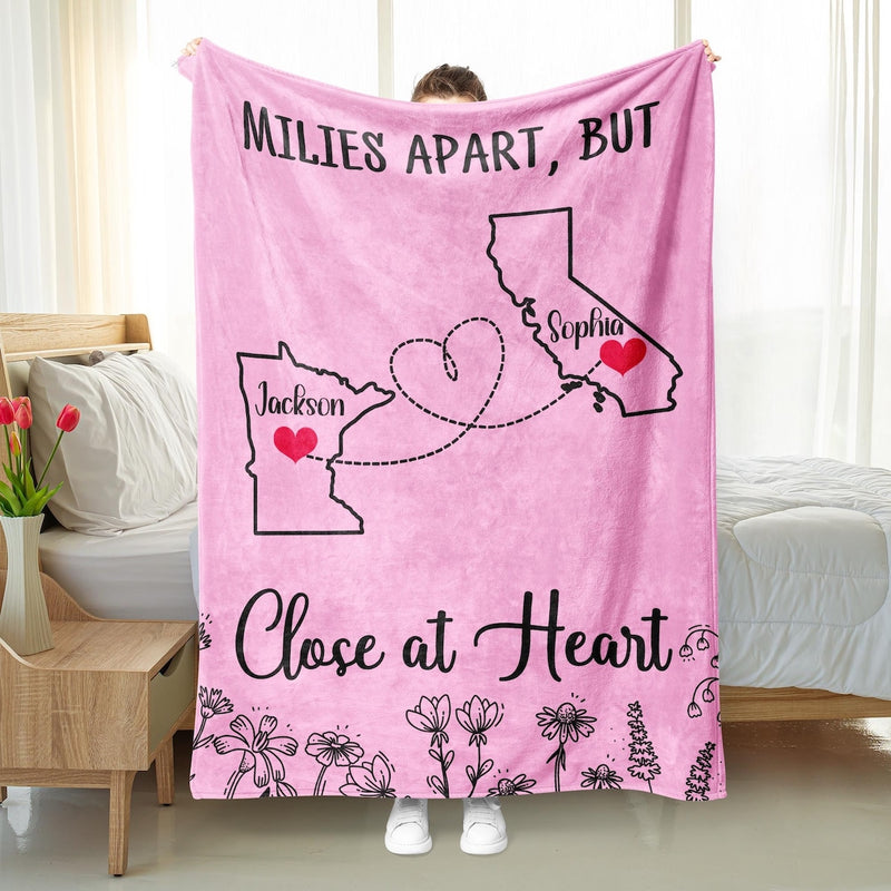 Personalized Long Distance Blanket, Custom Name State To State Gift, Moving Away Gift