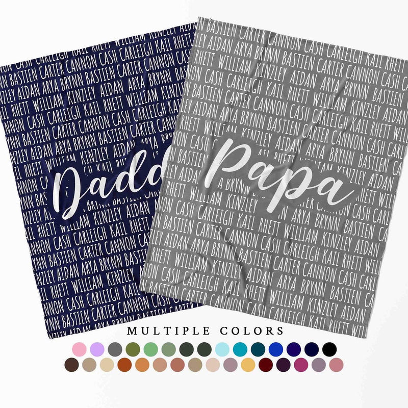 Personalized Blanket for Dad Grandpa, Custom Family Name Gift for Fathers Day Birthday