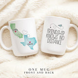 Friendship Knows No Distance - Personalized Name and State Mug - Custom Gift for Best Friends, Bestie, Sister, Family - Unique Long Distance Friendship Gift - Moving Away Present