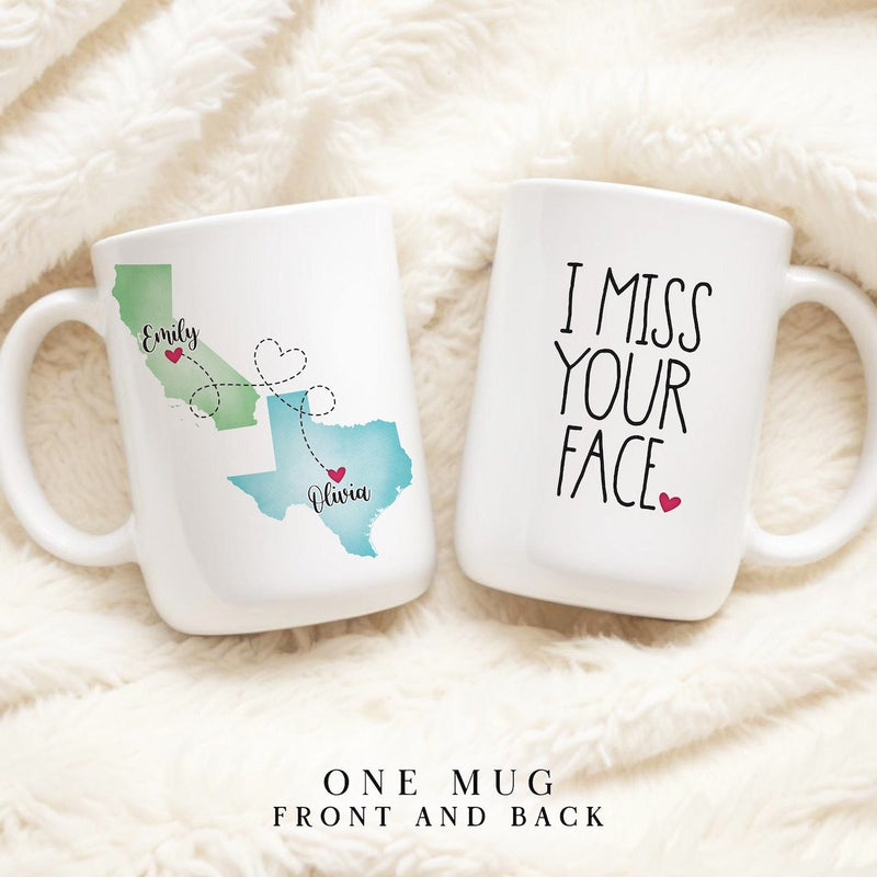 I Miss You - Personalized Name and State Mug - Custom Gift for Best Friends, Bestie, Sister, Family - Unique Long Distance Friendship Gift - Moving Away Present