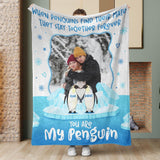 You are my penguin - Custom Name and Photo Blanket for Couples, Girlfriend Boyfriend Husband, Wife and Best Friends -  Funny Personalized Valentine's Day Gift, Anniversary Newlywed Wedding Engagement Gift