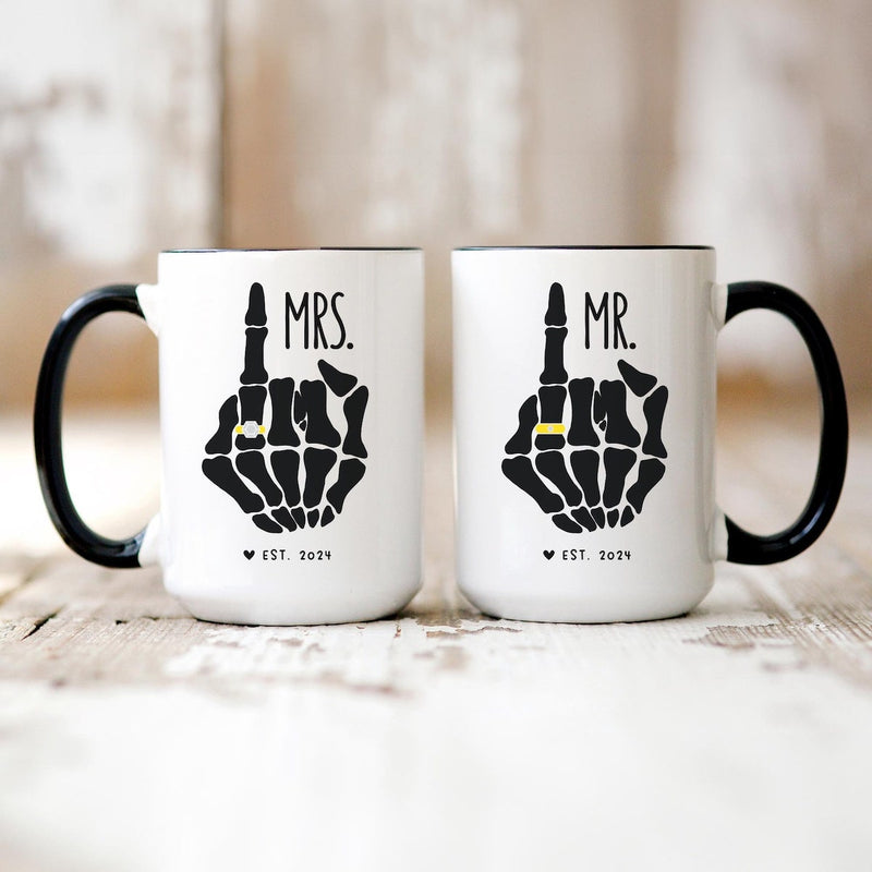 Funny Mr and Mrs Skeleton Mug - Personalized Couple Mug, Gift for Bride Couples Husband Wife Girlfriend Boyfriend, Valentine's Day Anniversary Engagement Wedding Gift