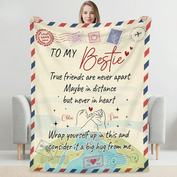 Personalized Besties Throw Blanket, Custom Friendship Gift for Best Friend Sister