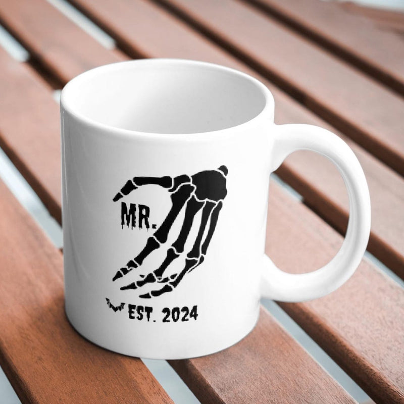 Mr And Mrs Skeleton Mug - Personalized Name Date Couple Mug, Gift for Couples Husband Wife Girlfriend Boyfriend, Valentine's Day Anniversary Gift