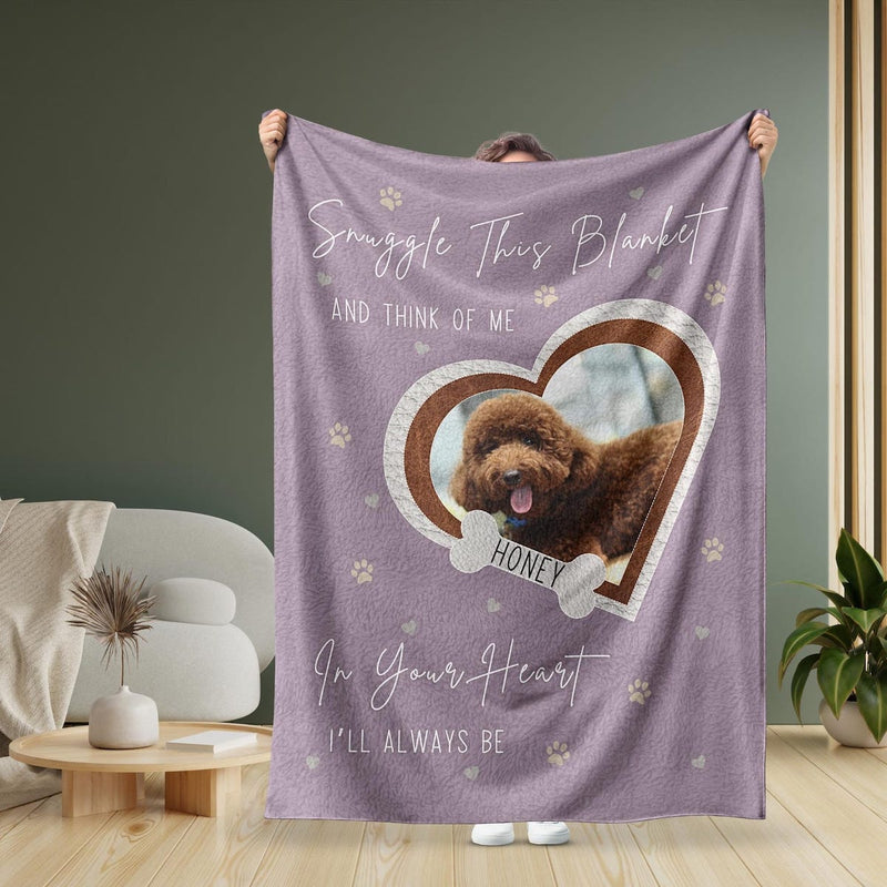 Snuggle This Blanket And Think Of Me - Custom Dog Photo Memorial Blanket, Personalized Dog Loss Pet Memory Gifts, Pet Loss Keepsake Remembrance Gift For Dog Mom Dad Bereavement Gift