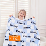 Checker Pattern Personalized Name Blanket, Custom Blanket with Name for Girls Boys, Custom Gifts for Kids and Adults