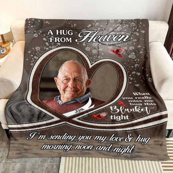 A Hug from Heaven - Custom Memorial Blanket with Photos for Loss of Loved One, in Loving Memory Personalized Sympathy Blanket for Loss of Dad Mom Husband Wife Friend, In Memory of Loved One Gifts