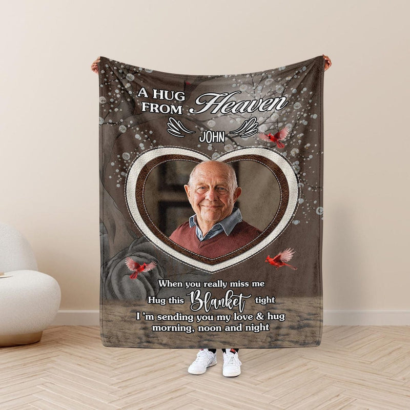 A Hug from Heaven - Custom Memorial Blanket with Photos for Loss of Loved One, in Loving Memory Personalized Sympathy Blanket for Loss of Dad Mom Husband Wife Friend, In Memory of Loved One Gifts