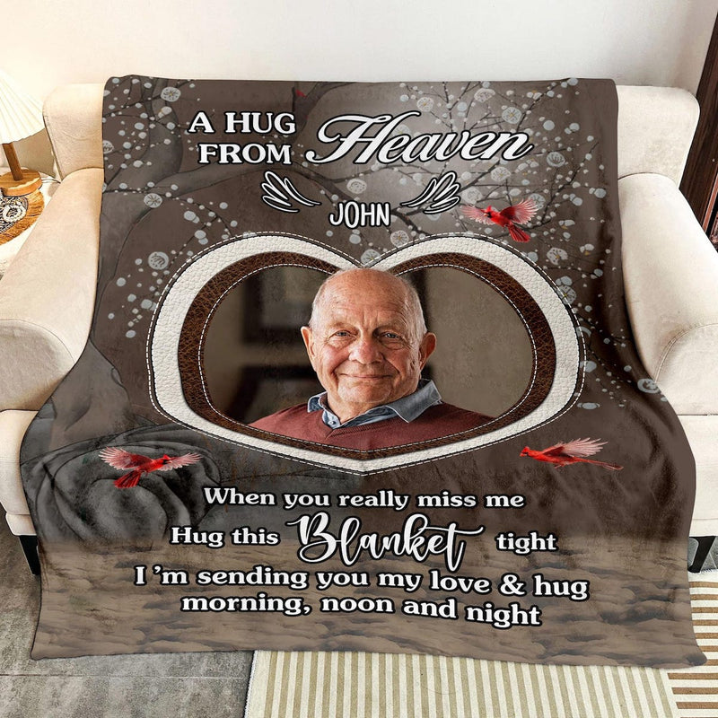 A Hug from Heaven - Custom Memorial Blanket with Photos for Loss of Loved One, in Loving Memory Personalized Sympathy Blanket for Loss of Dad Mom Husband Wife Friend, In Memory of Loved One Gifts