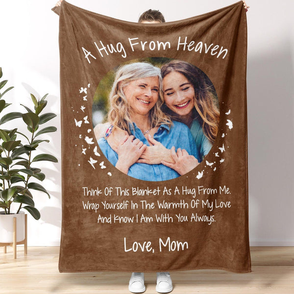 A Hug from Heaven - Custom Memorial Blanket with Photos for Loss of Loved One, in Loving Memory Personalized Sympathy Blanket for Loss of Mom Dad  Husband Wife Friend, In Memory of Loved One Gifts