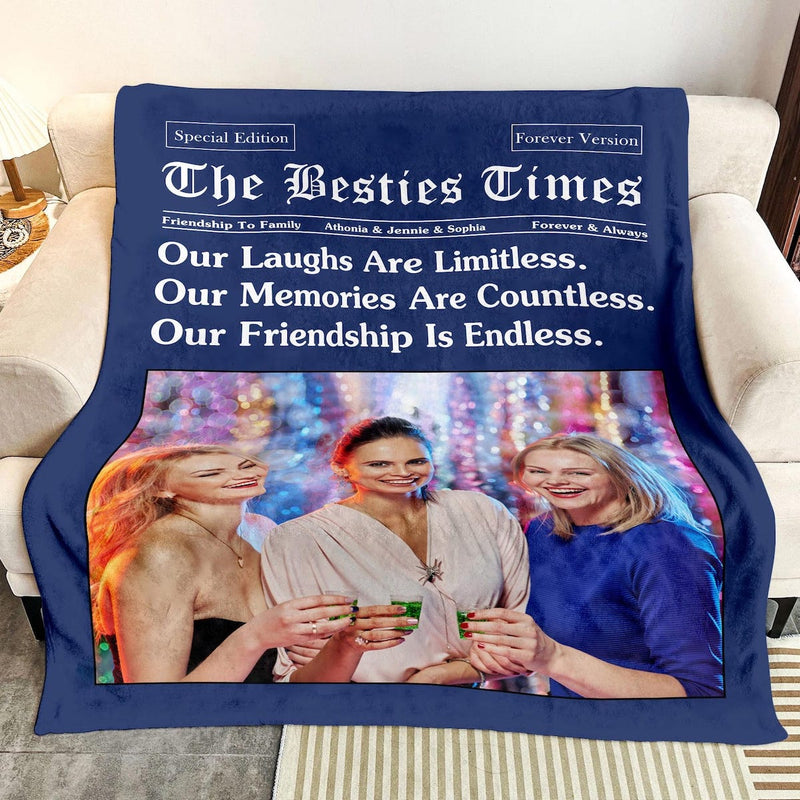 The Besties Times - Custom Photo Blanket, Friendship Blanket, Best Friend Birthday Gift For Her, Personalized Best Friend Bestie Photo Blanket