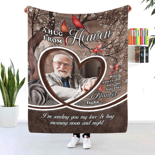 A Hug from Heaven - Custom Memorial Blanket with Photos for Loss of Loved One, in Loving Memory Personalized Sympathy Blanket for Loss of Dad Mom Husband Wife Friend, In Memory of Loved One Gifts