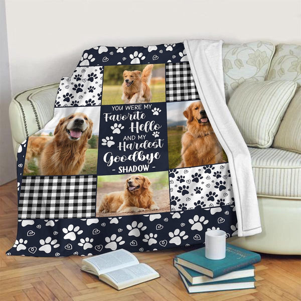 You Were My Favorite Hello And My Hardest Goodbye - Custom Dog Photo Memorial Blanket, Personalized Dog Loss Pet Memory Gifts, Pet Loss Keepsake Remembrance Gift For Dog Mom Dad Bereavement Gift