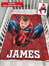 Personalized Spiderman Blanket with Photo - Unique Gifts for Kids - Spider Hero Gift For Kids, Spider Birthday Theme Party, Superhero Christmas Gift For Family