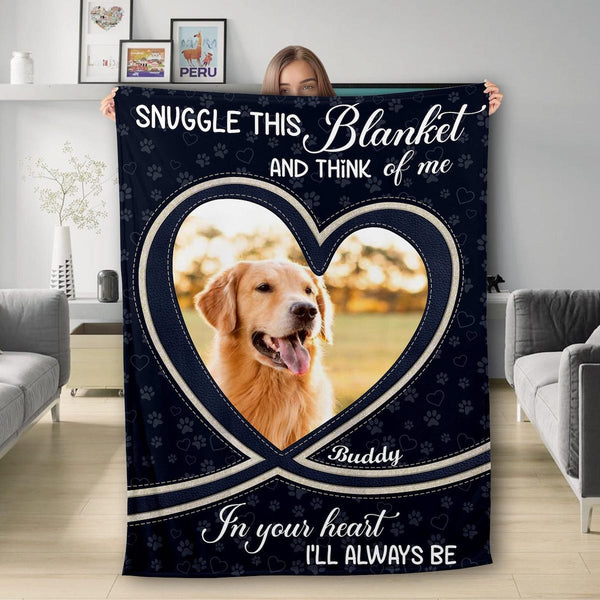 Snuggle This Blanket And Think Of Me - Custom Dog Photo Memorial Blanket, Personalized Dog Loss Pet Memory Gifts, Pet Loss Keepsake Remembrance Gift For Dog Mom Dad Bereavement Gift