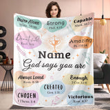 God Says You Are Positive Blanket - Personalized Christian Blanket with Name -Easter Gift, Inspirational Gift for Mom Kids Boys Girls