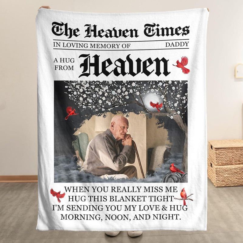 A Hug from Heaven - Custom Memorial Blanket with Photos for Loss of Loved One, in Loving Memory Personalized Sympathy Blanket for Loss of Dad Mom Husband Wife Friend, In Memory of Loved One Gifts