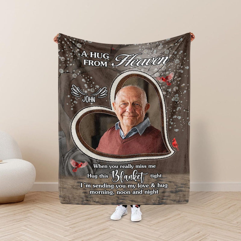 A Hug from Heaven - Custom Memorial Blanket with Photos for Loss of Loved One, in Loving Memory Personalized Sympathy Blanket for Loss of Dad Mom Husband Wife Friend, In Memory of Loved One Gifts