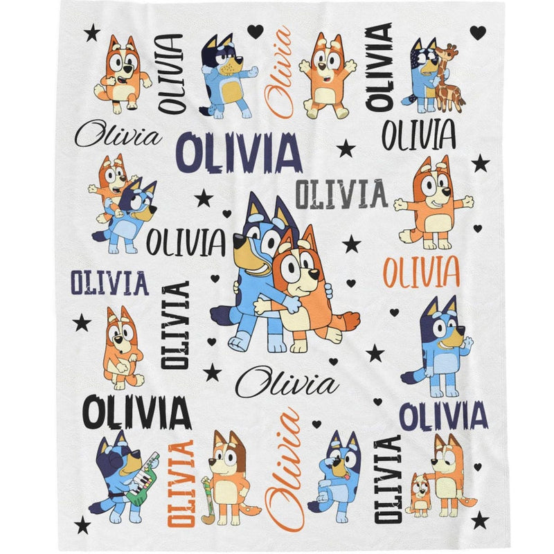 Personalized Bluey Blanket with Name for Kids Boys Girls