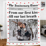 From Our First Kiss Till Our Last Breath - Personalized Couple Photo Blanket - Romantic Valentine's Day Wedding Anniversary Gift for Couples Wife Husband Boyfriend Girlfriend